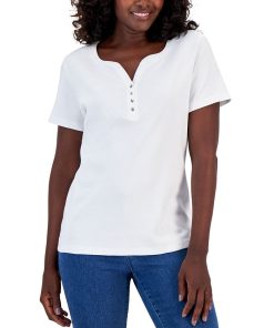 Karen Scott Hort Sleeve Henley Top, Created For Macy's