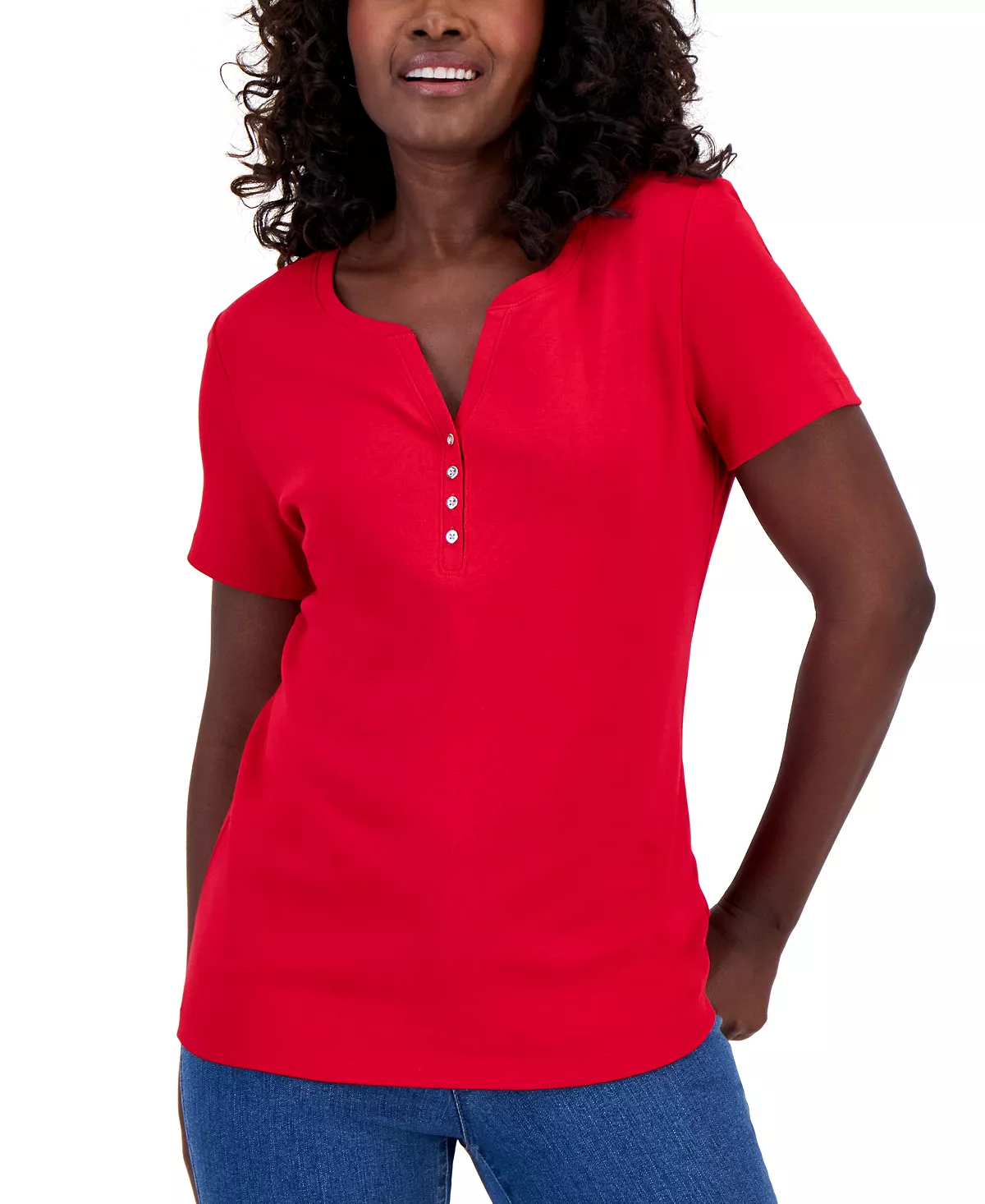 Karen Scott Hort Sleeve Henley Top, Created For Macy's - Image 9
