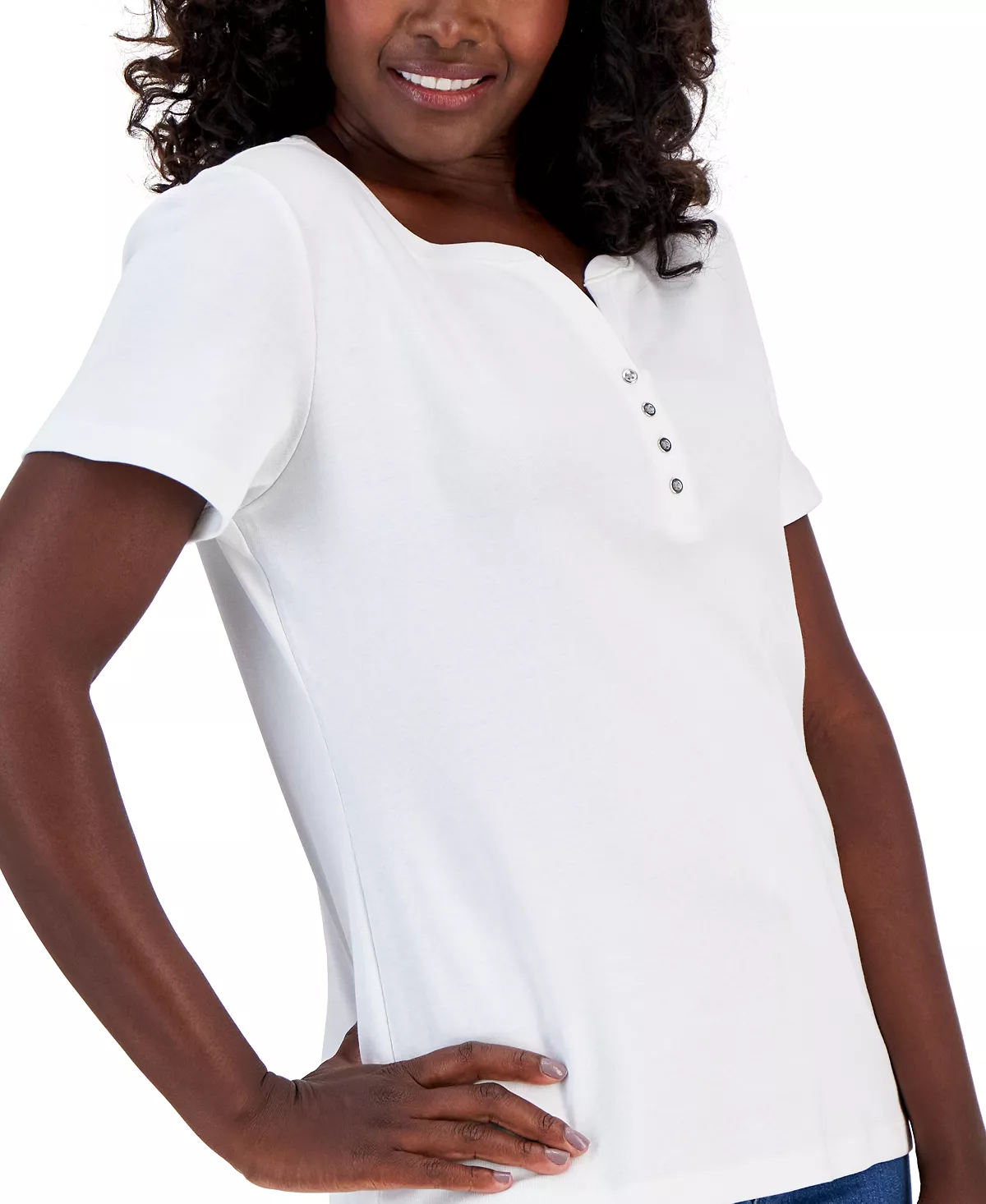 Karen Scott Hort Sleeve Henley Top, Created For Macy's - Image 3