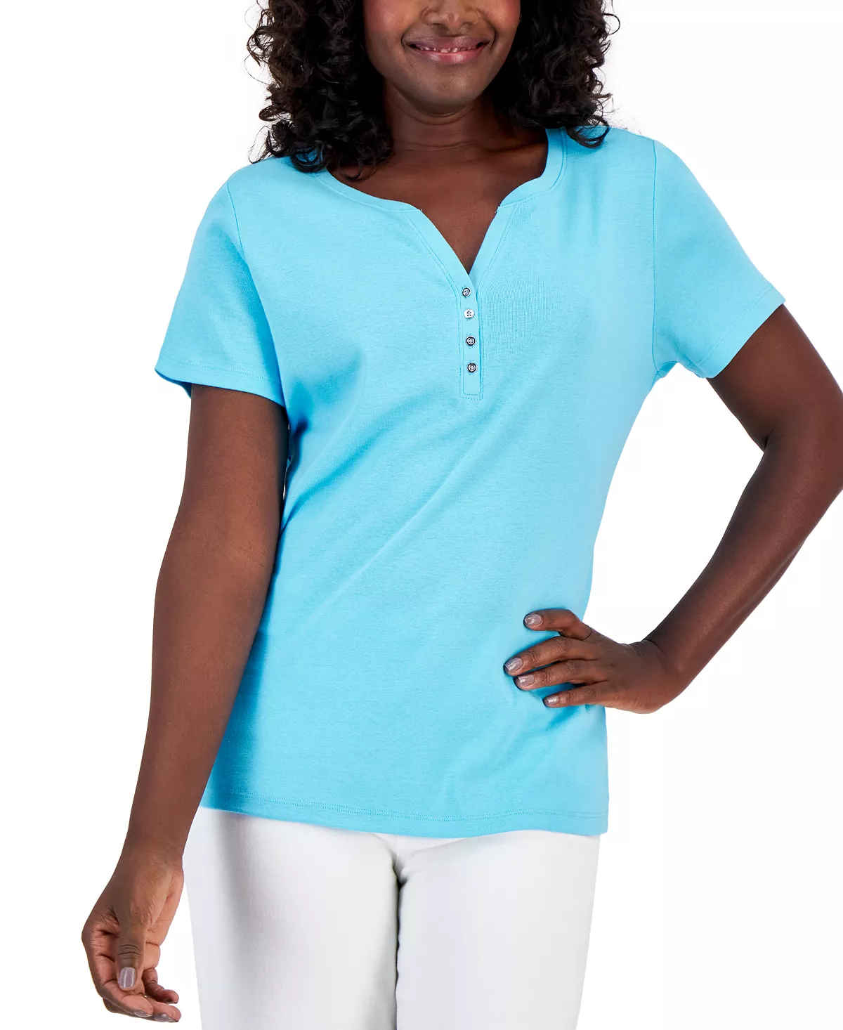 Karen Scott Hort Sleeve Henley Top, Created For Macy's - Image 11