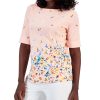Karen Scott Women's Tulerie Dream Printed Elbow-Sleeve Top, Created For Macy's