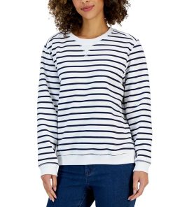 Karen Scott Women's Striped Fleece Crewneck Sweatshirt, Created For Macy's