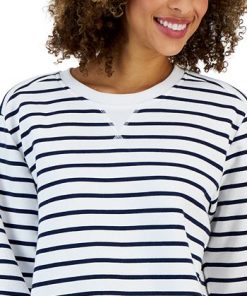 Karen Scott Women's Striped Fleece Crewneck Sweatshirt, Created For Macy's -CeCe cloth-shop 23197028 fpx