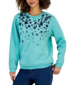 Karen Scott Women's Floral-Print Fleece Sweatshirt, Created For Macy's
