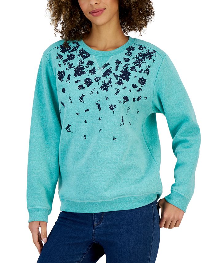 Women's Floral-Print Fleece Sweatshirt, Created For Macy's Karen Scott Women's Floral-Print Fleece Sweatshirt, Created For Macy's -CeCe cloth-shop