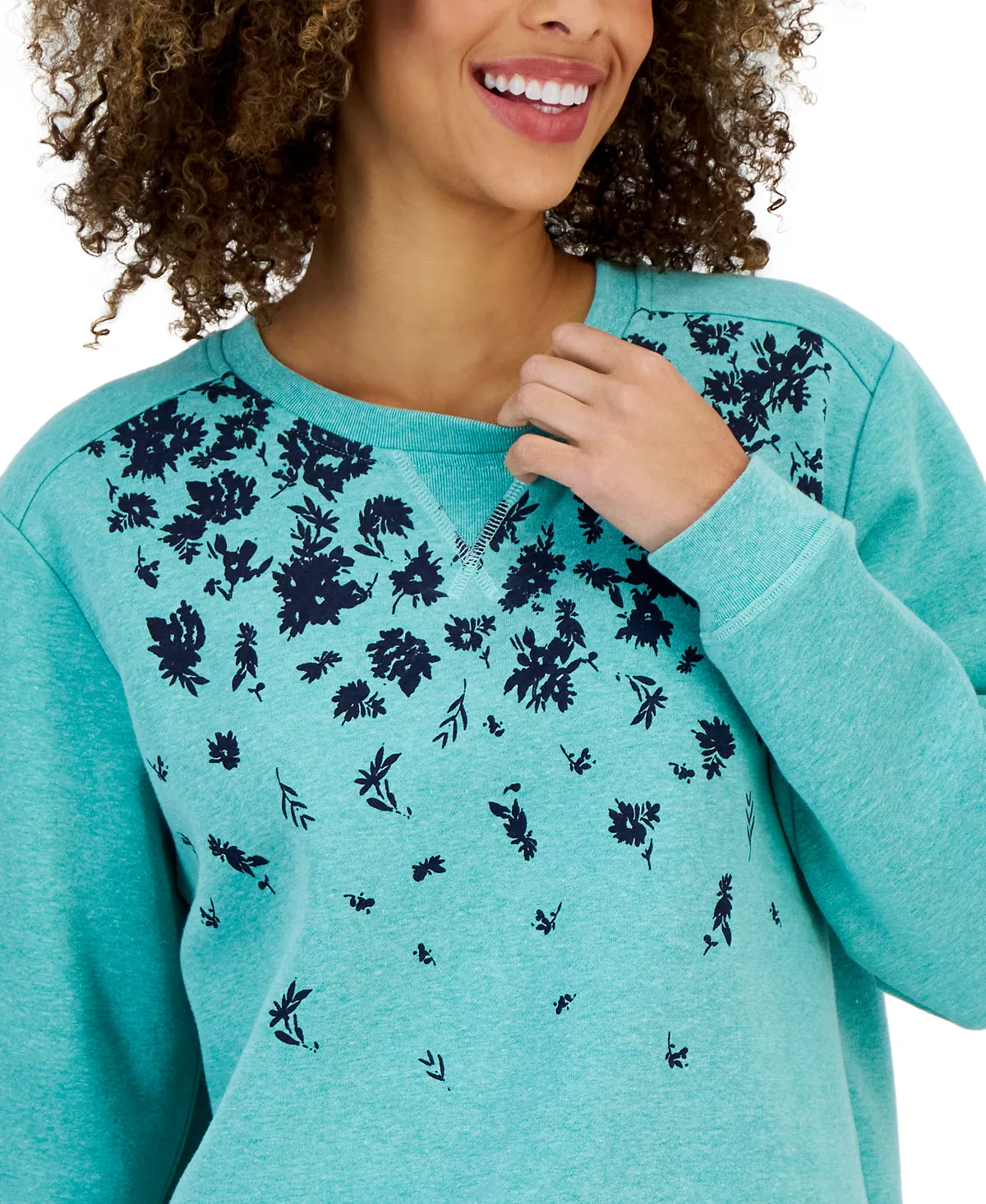 Women's Floral-Print Fleece Sweatshirt, Created For Macy's Karen Scott Women's Floral-Print Fleece Sweatshirt, Created For Macy's -CeCe cloth-shop
