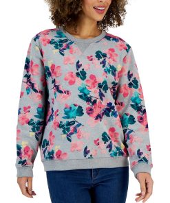 Karen Scott Women's Floral-Print Fleece Sweatshirt, Created For Macy's