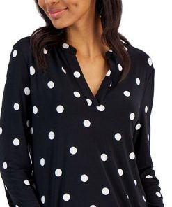 Anne Klein Women's Printed Split-Neck Long-Sleeve Tunic -CeCe cloth-shop 23206640 fpx