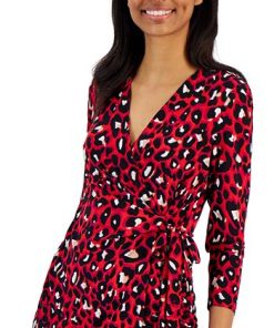 Anne Klein Women's Printed 3/4-Sleeve Wrap Top -CeCe cloth-shop 23206657 fpx