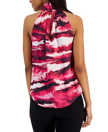 Women's Satin Printed Twist-Neck Halter Top Anne Klein Women's Satin Printed Twist-Neck Halter Top -CeCe cloth-shop