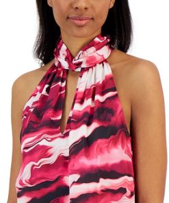 Anne Klein Women's Satin Printed Twist-Neck Halter Top 2 Anne Klein Women's Satin Printed Twist-Neck Halter Top -CeCe cloth-shop 23206692 fpx