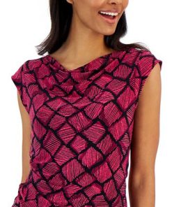 Anne Klein Women's Geo-Print Cap-Sleeve Cowlneck Top -CeCe cloth-shop 23206705 fpx