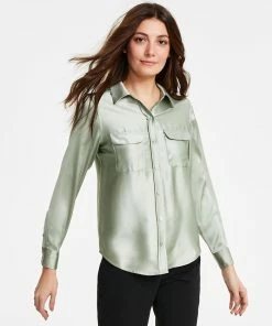 Alfani Women's Satin Collared Utility Blouse, Created For Macy's