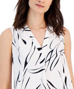 Alfani Women's Printed Satin Sleeveless V-Neck Top, Created For Macy's -CeCe cloth-shop 23214493 fpx