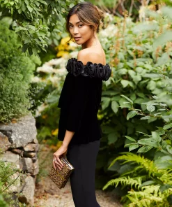 Adrianna Papell Women's Velvet Ruffled Off-The-Shoulder Top -CeCe cloth-shop 23220486 fpx