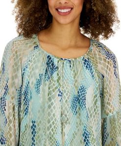 JM Collection Women's Glowing Reptile-Print Top, Created For Macy's -CeCe cloth-shop 23252529 fpx