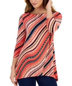JM Collection Women's Diagonal Chain-Print Top, Created For Macy's