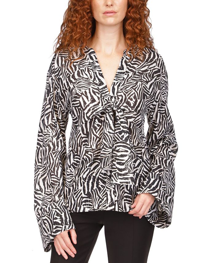 Women's Metallic Zebra-Print Tie Top Michael Kors Women's Metallic Zebra-Print Tie Top -CeCe cloth-shop