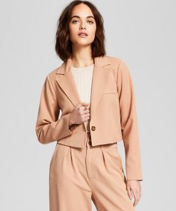 And Now This Women's Cropped Single Button Notched Collar Blazer