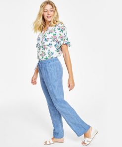 Charter Club Women's Linen Drawstring-Waist Pants, Created For Macy's 3 Charter Club Women's Linen Drawstring-Waist Pants, Created For Macy's -CeCe cloth-shop 23306038 fpx