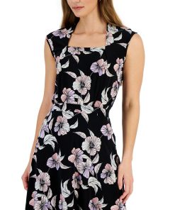 Kasper Women's Floral-Print Square-Neck Cap-Sleeve Top
