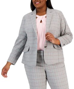 Kasper Plus Size Two-Button Plaid Blazer