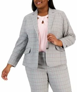 Kasper Plus Size Two-Button Plaid Blazer