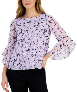 Kasper Women's Floral-Print 3/4-Bell-Sleeve Blouse