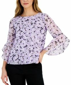 Kasper Women's Floral-Print 3/4-Bell-Sleeve Blouse