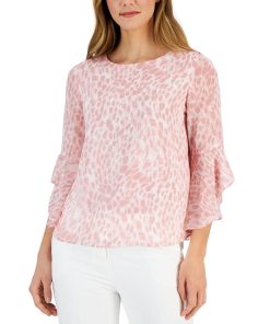Kasper Women's Animal-Print 3/4-Bell Sleeve Blouse