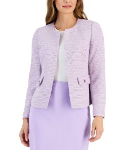 Kasper Women's Collarless Tweed Cardigan Open-Front Jacket