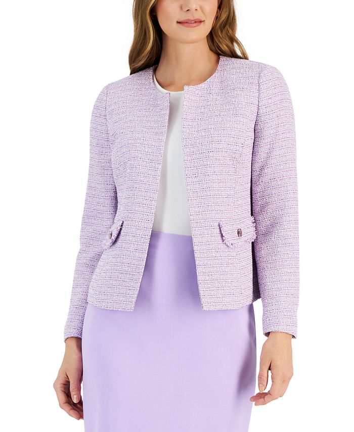 Women's Collarless Tweed Cardigan Open-Front Jacket Kasper Women's Collarless Tweed Cardigan Open-Front Jacket -CeCe cloth-shop