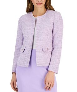 Kasper Women's Collarless Tweed Cardigan Open-Front Jacket 2 Kasper Women's Collarless Tweed Cardigan Open-Front Jacket -CeCe cloth-shop 23315516 fpx