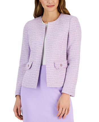 Women's Collarless Tweed Cardigan Open-Front Jacket Kasper Women's Collarless Tweed Cardigan Open-Front Jacket -CeCe cloth-shop