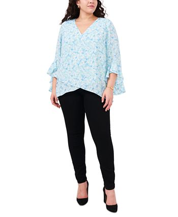 Vince Camuto Plus Size Printed Ruffle-Cuff 3/4-Sleeve Blouse 2 Vince Camuto Plus Size Printed Ruffle-Cuff 3/4-Sleeve Blouse - Image 2