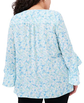 Vince Camuto Plus Size Printed Ruffle-Cuff 3/4-Sleeve Blouse 3 Vince Camuto Plus Size Printed Ruffle-Cuff 3/4-Sleeve Blouse - Image 3