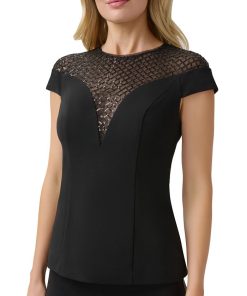 Adrianna Papell Women's Beaded Cap-Sleeve Illusion Top