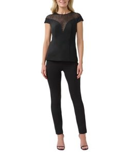 Adrianna Papell Women's Beaded Cap-Sleeve Illusion Top -CeCe cloth-shop 23334462 fpx