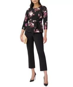 Adrianna Papell Women's Floral-Print 3/4-Sleeve Top -CeCe cloth-shop 23334473 fpx