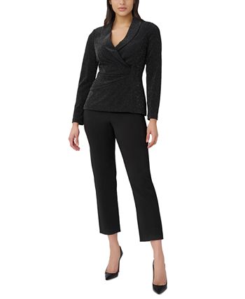 Women's Metallic-Knit Faux-Wrap Top Adrianna Papell Women's Metallic-Knit Faux-Wrap Top -CeCe cloth-shop
