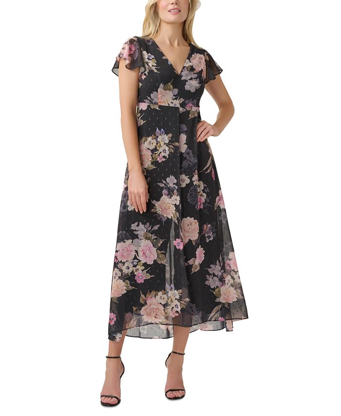 Women's Floral-Print Overlay Jumpsuit Adrianna Papell Women's Floral-Print Overlay Jumpsuit -CeCe cloth-shop