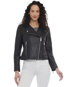 Michael Kors Women's Petite Leather Moto Jacket -CeCe cloth-shop 23350696 fpx