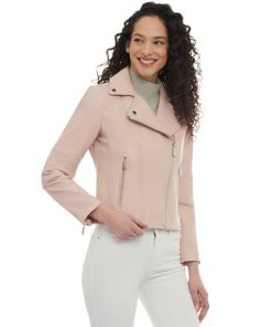 Michael Kors Women's Petite Leather Moto Jacket -CeCe cloth-shop 23350700 fpx