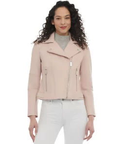 Michael Kors Women's Petite Leather Moto Jacket -CeCe cloth-shop 23350701 fpx