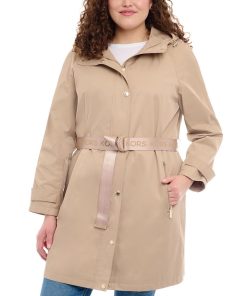 Michael Kors Women's Plus Size Belted Hooded Trench Coat