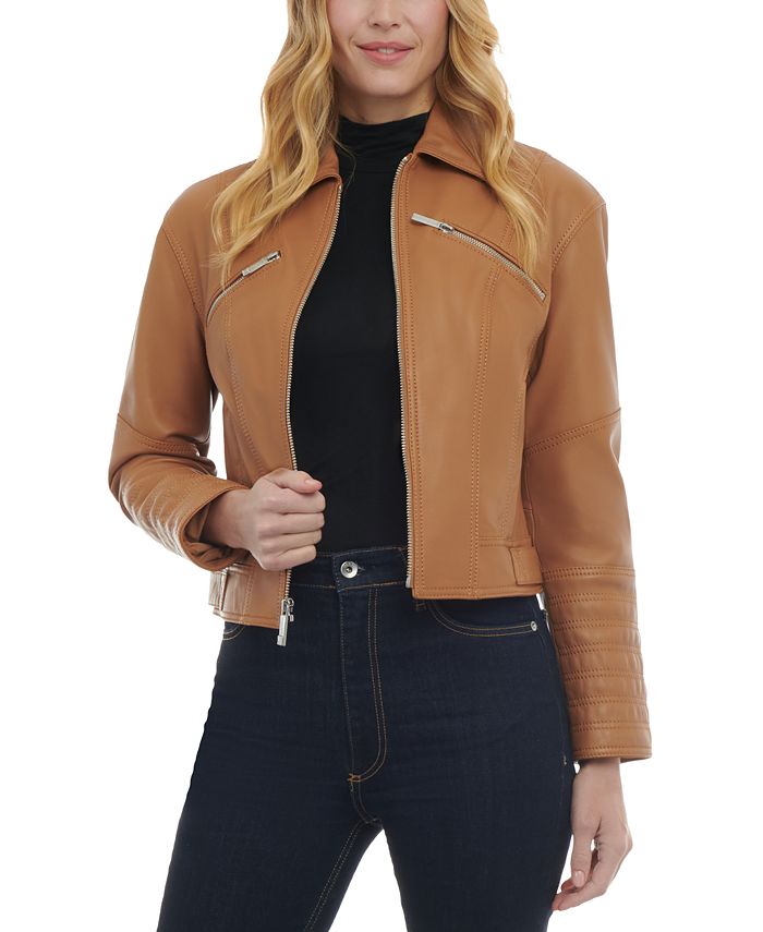Women's Leather Trucker Jacket Michael Kors Women's Leather Trucker Jacket -CeCe cloth-shop