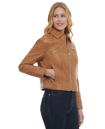 Women's Leather Trucker Jacket Michael Kors Women's Leather Trucker Jacket -CeCe cloth-shop
