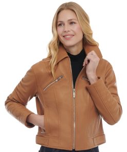 Michael Kors Women's Leather Trucker Jacket 3 Michael Kors Women's Leather Trucker Jacket -CeCe cloth-shop 23350842 fpx