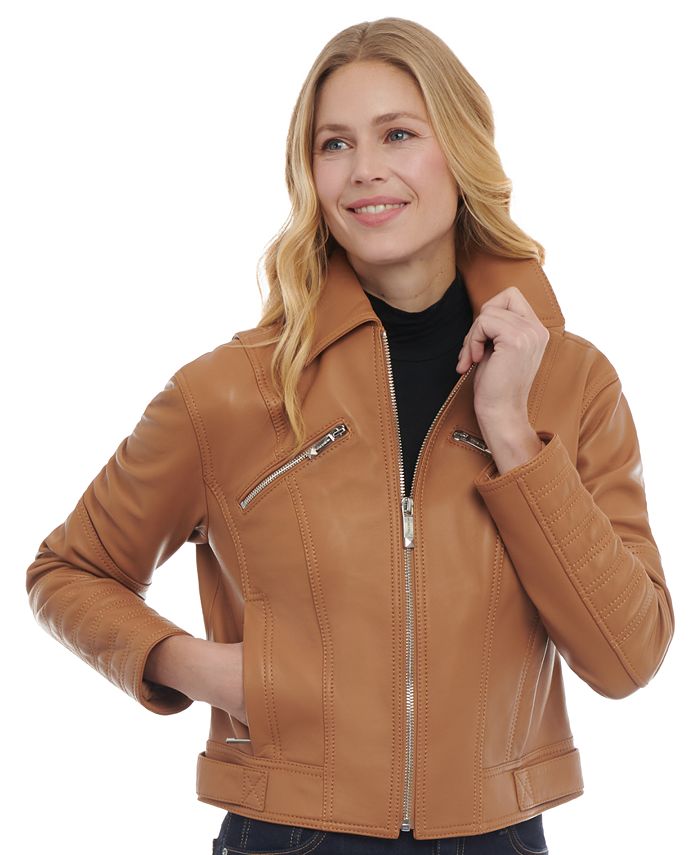 Women's Leather Trucker Jacket Michael Kors Women's Leather Trucker Jacket -CeCe cloth-shop