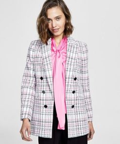 Bar III Women's Plaid Open-Front Faux-Double-Breasted Blazer, Created For Macy's 2 Bar III Women's Plaid Open-Front Faux-Double-Breasted Blazer, Created For Macy's -CeCe cloth-shop 23358992 fpx